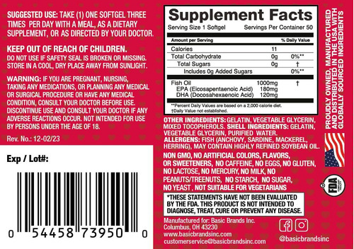 Marcas Básicas Smart Heart Omega-3 Fish Oil 1000mg - Tripla - Imagem 2