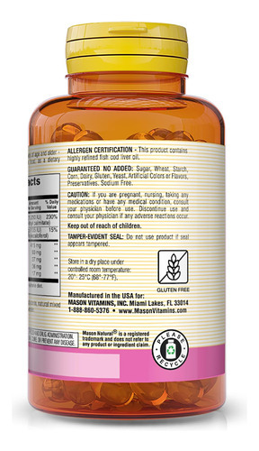 Óleo De Fígado De Bacalhau Mason Natural Mais Vitamina A E D - Imagem 3