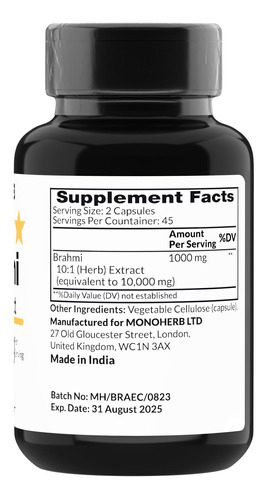 Suplemento De Extrato De Monoerva Brahmi 1000mg 90 Cápsulas - Imagem 2