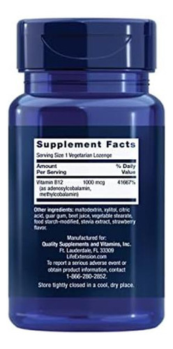 Vitamina B-12 Marca Life Extension, 1000 Mcg, 60 Pastilhas - Imagem 2
