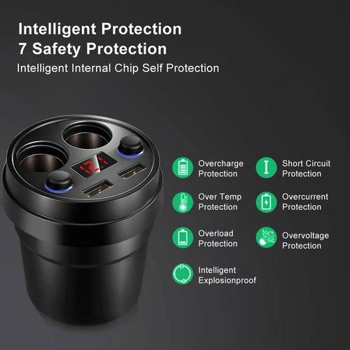 Carregador De Carro Dual Usb Cup Com Cigarro Multifunções De - Imagem 6