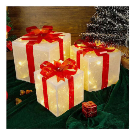 Caixa Ou Conjunto De Presente Iluminado De Natal De 3 Peças. - Imagem 7