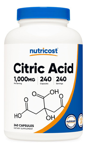 Nutricost Ácido Cítrico 1000mg (1 Grama), 240 Cápsulas - Sem