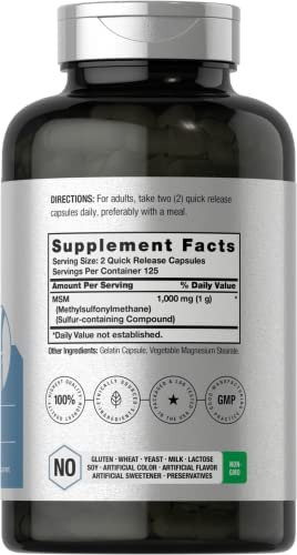 Cápsulas De Suplemento De Msm | 1000mg | Contagem 250 | Fór - Imagem 2