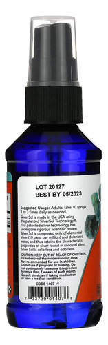 Silver Sol Líquido 50mcg Now Foods 118ml Importado - Imagem 3