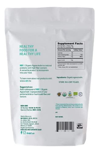 Pó De Inulina De Agave Orgânico Nbf (16 Onças) - 100% Puro, - Imagem 2