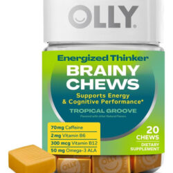 Pensador De Olly Energizado Chews Brainy, 70mg De Cafeína, V