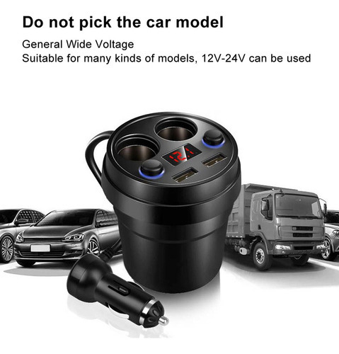 Carregador De Carro Dual Usb Cup Com Cigarro Multifunções De - Imagem 10