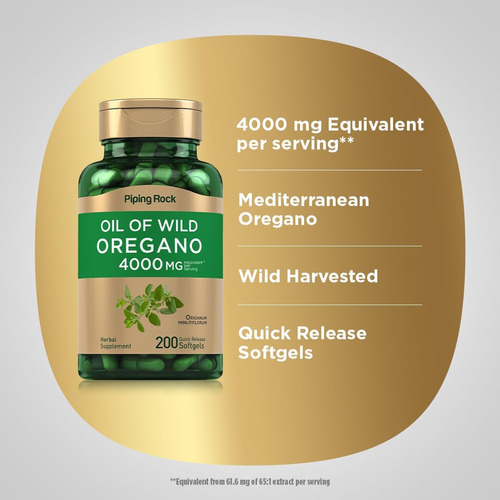 Cápsulas De Óleo De Orégano Piping Rock 4000mg | 200 Comprim - Imagem 4