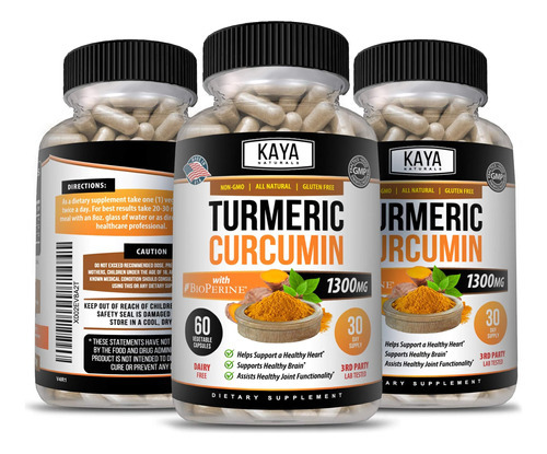 Kaya Naturals Turmeric Platinum, 60 Cápsulas, Bioperina, Sup - Imagem 5