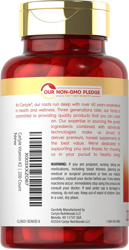 Carlyle Vitamina K2 Mk7 100mcg | 200 Cápsulas Veganas | Supl - Imagem 3