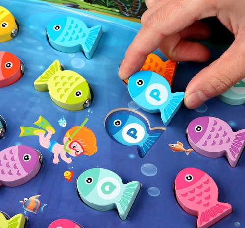 Brinquedo De Pesca Magnético Cognitivo Com Alfabeto De Madei - Imagem 5