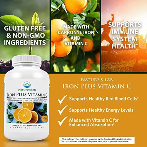 Natures Lab Iron Plus Vitamina C Fast Melt Tablets - Suave - Imagem 3