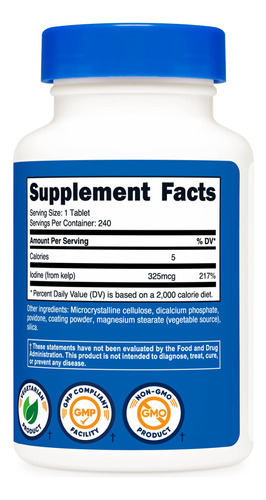 Suplemento Nutricost Kelp Tablets 325mcg Iodo 240 Comprimido - Imagem 6