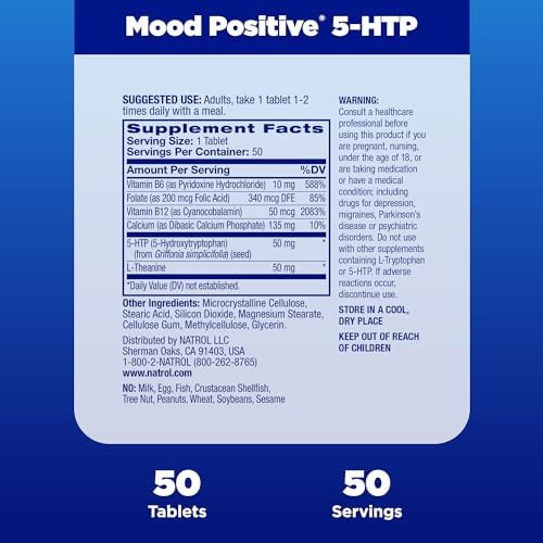Natrol Mood Positive 5-htp 50 Mg Com L-teanina, Vitamina B6, - Imagem 5