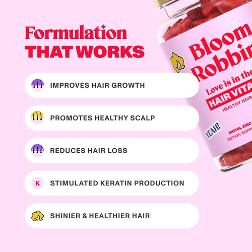 Bloom Robbins 60 Gomas De Cabelo Para Vitaminas De Crescimen - Imagem 3