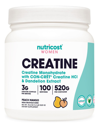 Creatina Monohidratada Em Pó Nutricost Peach Mango 300g