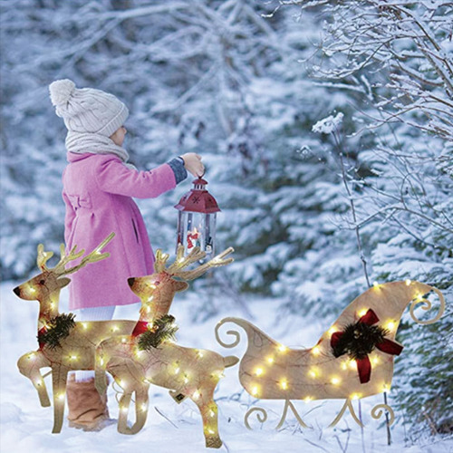 E Novo Trenó De Natal Com Luzes Decorativas Led Para - Imagem 2