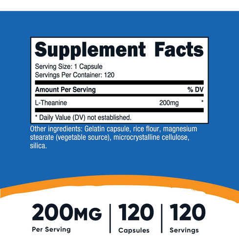 Suplemento Nutricost L-teanina 200 Mg 120 Cápsulas - Imagem 2