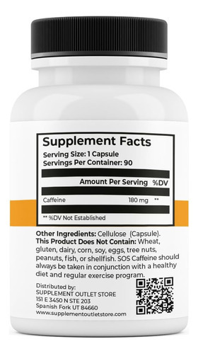 Pílulas De Cafeína Sos, 180 Mg X 90 Cápsulas, Energia Aprimo - Imagem 3