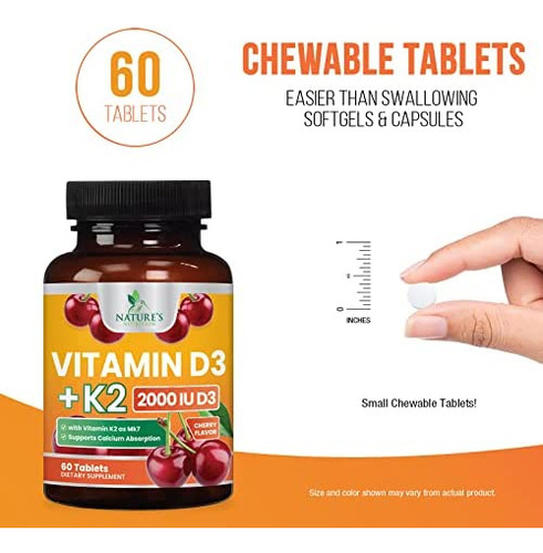 Suplemento De Vitamina D3 + K2, Fórmula 2 Em 1 Com Mk-7 - P - Imagem 2
