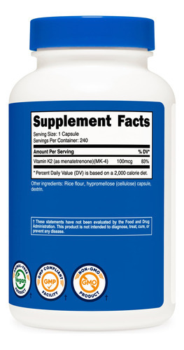 Suplemento Nutricost Vitamina K2 (mk4) 240 Cápsulas 100mcg - Imagem 6