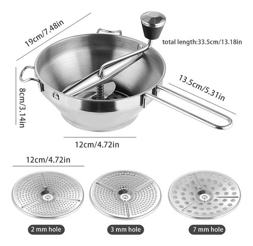 W Moinho Alimentos Aço Inoxidável 19cm, Ótimo Para Purê - Imagem 10