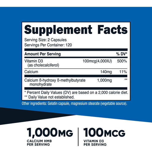 Suplemento Nutricost Hmb 1000mg E Vitamina D3 4000iu 240 Ca - Imagem 2