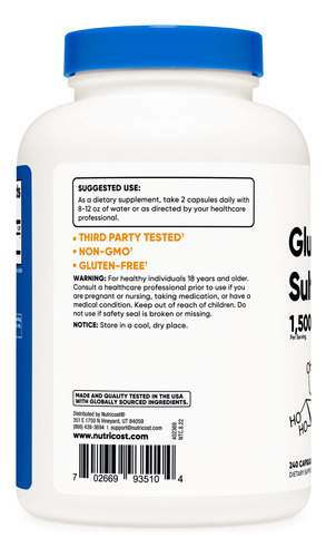 Suplemento Nutricost Sulfato De Glucosamina 750 Mg 240 Cápsu - Imagem 5