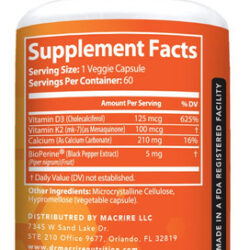 Dr. Macrire Nutrition Vitamina D3 K2, 5000 Ui De Vitamina D3
