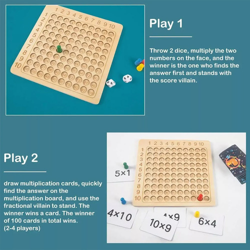 Jogo Tabuleiro De Multiplicação Montessori De Madeira Par - Imagem 5