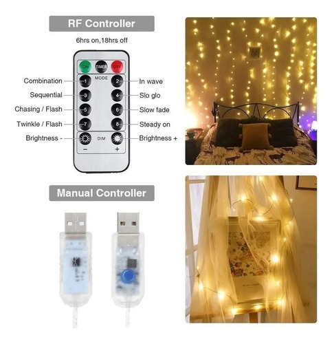 Cortina De Luz Led De Decoração Com Controle Remoto 3x3m - Imagem 7