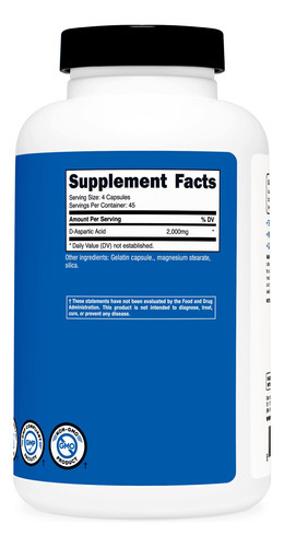 Suplemento Nutricost Ácido D-aspártico (daa) 2000 Mg 180 Cáp - Imagem 5