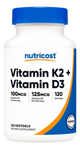 Suplemento Nutricost Vitamina K2 (mk7) 100mcg + Vitamina D3