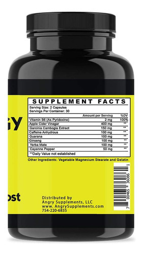 Angry Supplements Cápsulas De Cafeína Com Energia Irritada, - Imagem 2