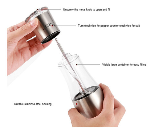 Moedor De Sal E Pimenta Duplo Manual De Aço Inoxidável 2 Em - Imagem 10