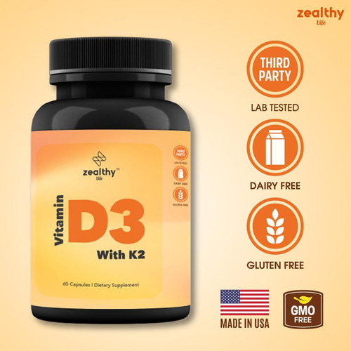 Zealthy Life - Vitamina D3 Com K2-60 Cápsulas - Imagem 3