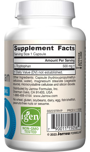 Jarrow Formulas L-triptofano, 500 Mg De Suplemento Dietético - Imagem 9