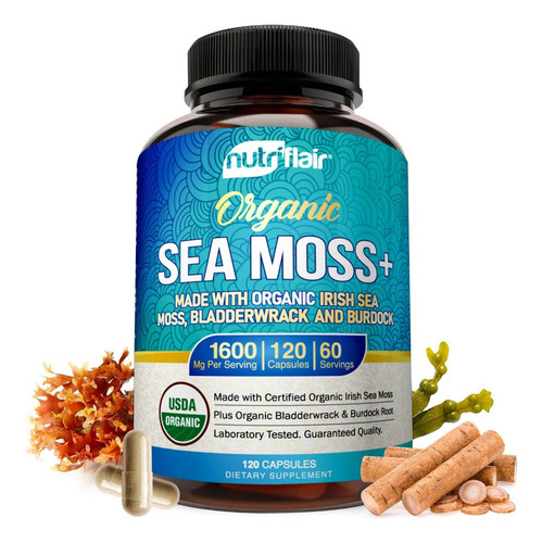 Nutriflair Organic Irish Sea Moss 1600mg, 120 Cápsulas Plus