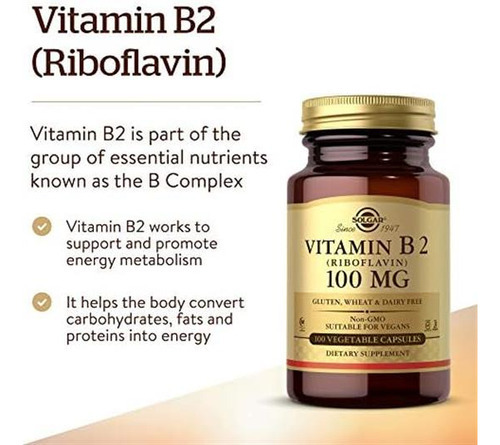 Vitamina B2 Solgar/ 100 Mg/100 Cápsulas - Imagem 3