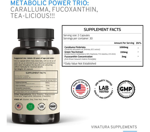 Vinatura Caralluma Fimbriata, Egcg 45% Extrato 1250mg + Fuco - Imagem 2