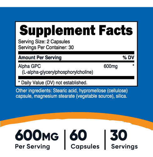 Suplemento Nutricost Alpha Gpc 300 Mg 60 Cápsulas De Glu Não - Imagem 2