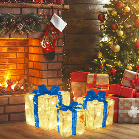 Caixa De Presente De Decoração De Natal De 3 Peças Com Luz L - Imagem 15