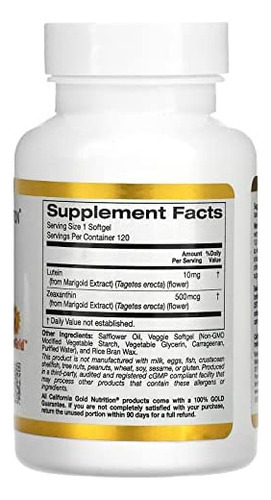 California Gold Nutrition Luteína Com Zeaxantina, 10 Mg, 120 - Imagem 2
