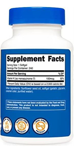 Nutricost Vitamin K2 Mk-7 100 Mcg, 240 Softgels - Sem Glúte - Imagem 4