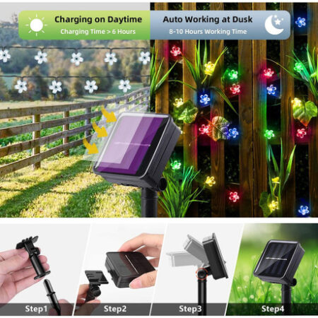 5m Luzes Natal Ao Ar Livre Luz Solar Da Corda Da Flor 20led- - Imagem 2