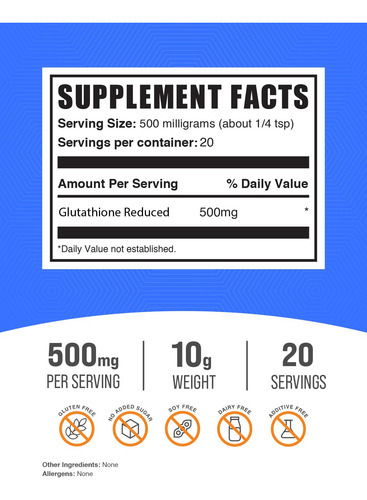 Suplemento Bulksupplements.com Pó Reduzido De Glutationa 10% - Imagem 2