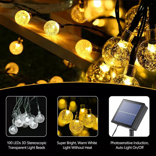 Cordão Varal 200 Leds Bolinha Cristal 22m Luz Solar - Imagem 3