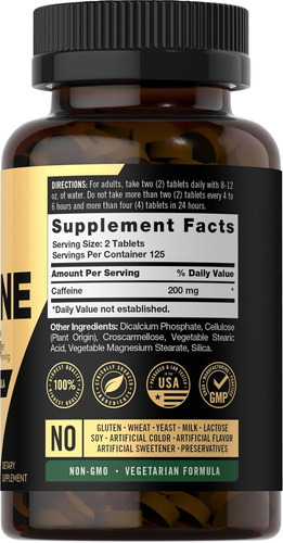 Pílulas De Cafeína Carlyle 200mg | 250 Comprimidos | Fórmula - Imagem 2