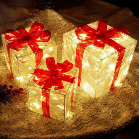 Caixa De Presente De Decoração De Natal De 3 Peças Com Luz L - Imagem 4
